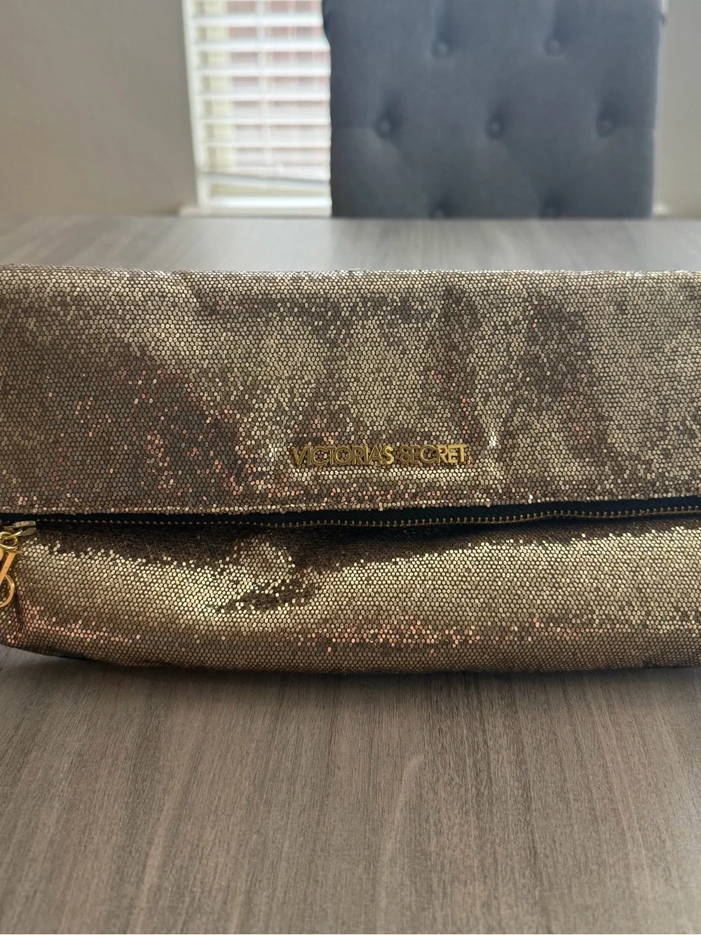 Victoria's Secret Metallic Gold Fold-Over Cosmetic Clutch